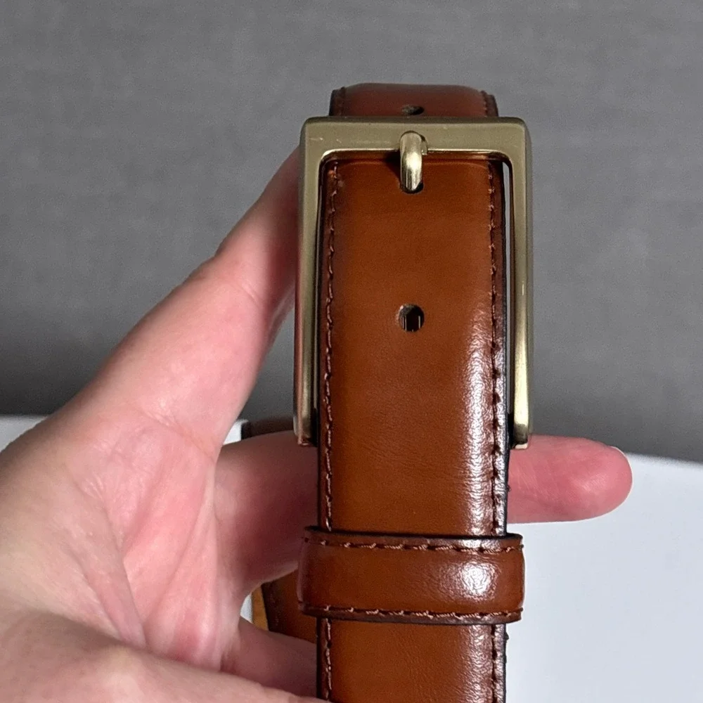 Jos A Bank Belt 38 Brown Leather Gold Buckle Classic Dress Business Casual